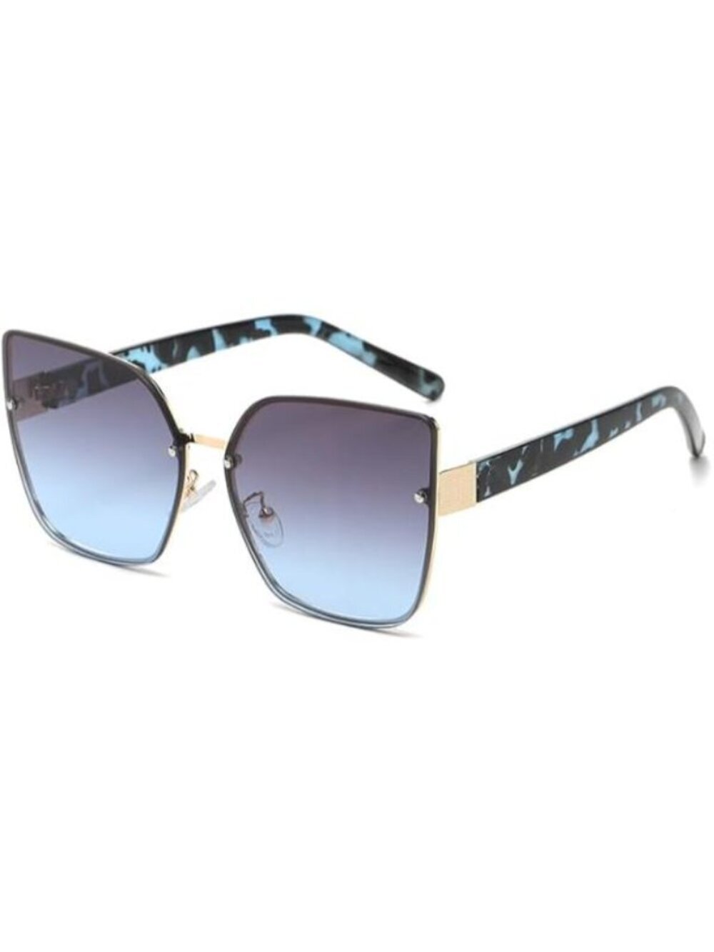 Women Square Sunglasses Rimless Design Metal Frame Gold UV Protection Grey Blue